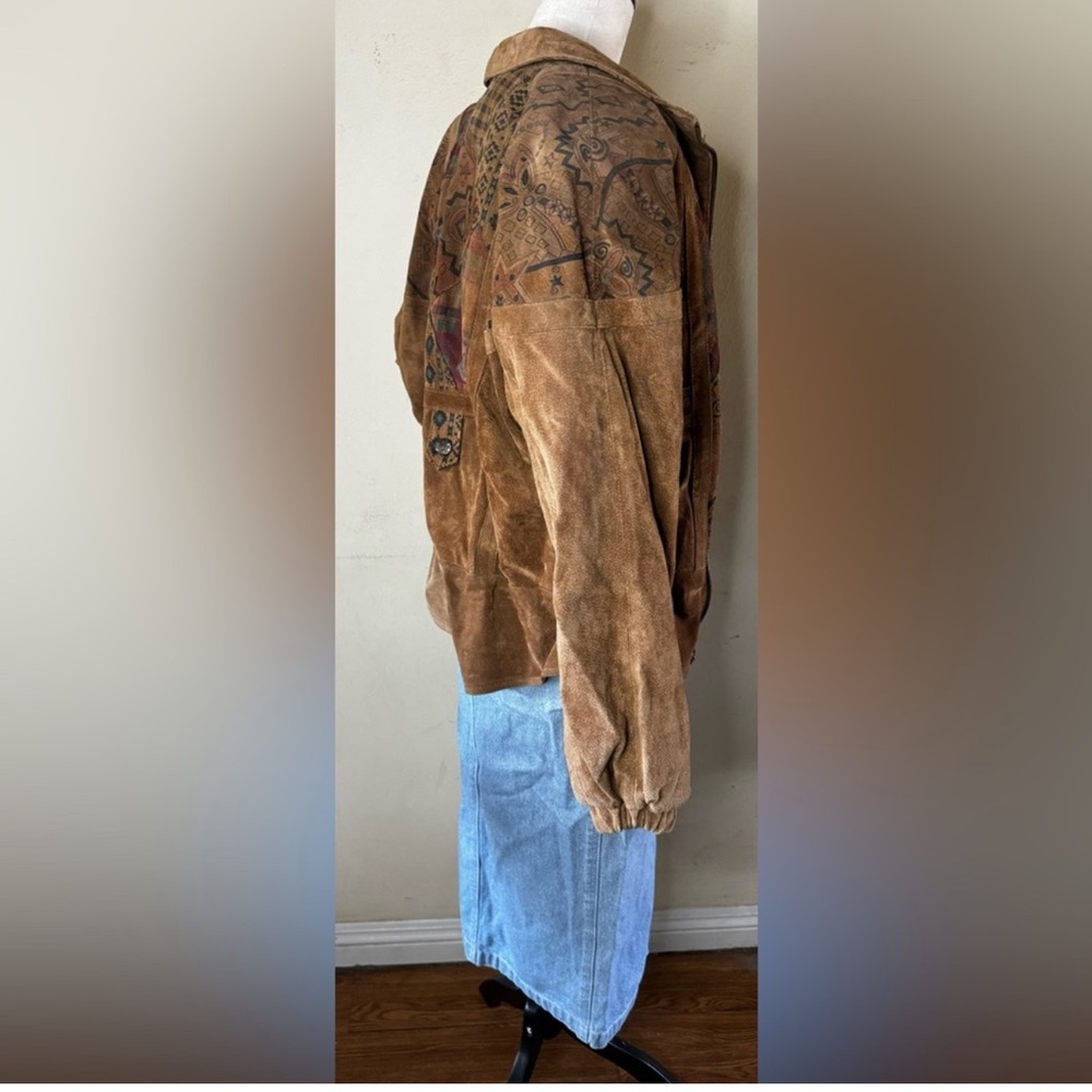 Brown Patterned Bomber Jacket - image 14